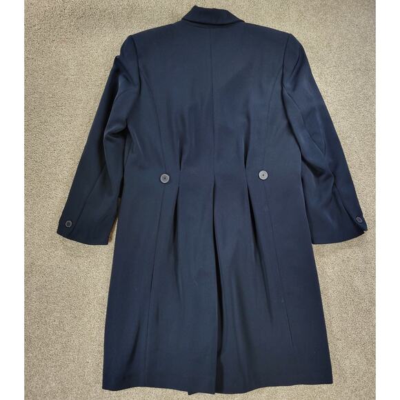 FIRST Dress Coat Womens‎ 16 Navy Double Breasted Vented Trench Career Evening - Picture 2 of 16